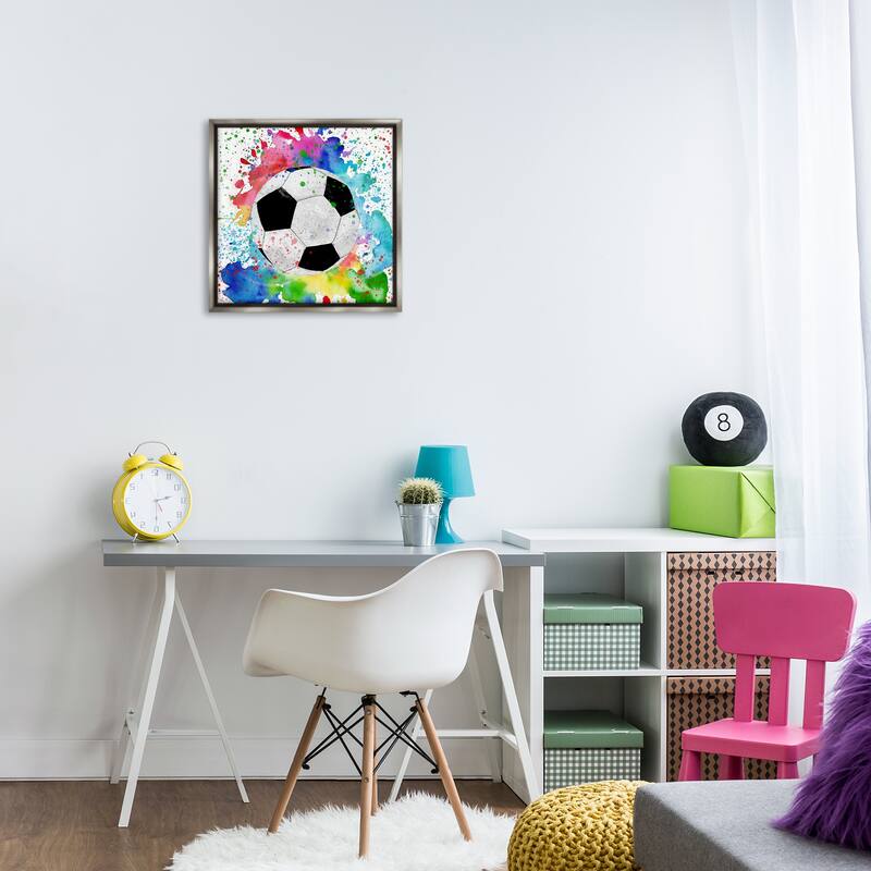 Stupell Vivid Splash & Soccer Ball Framed Floater Canvas Wall Art Design By Kim Allen