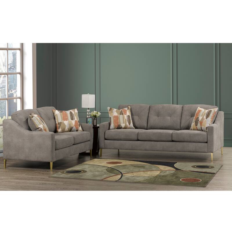Weston Retro-Modern Grey Fabric Tufted Sofa and Loveseat Set