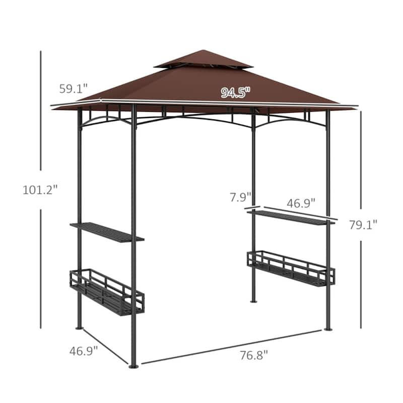 Galvanized Metal Polyester 2-Tier Outdoor Gazebo - 94.5" L x 59.1" W x 101.2" H