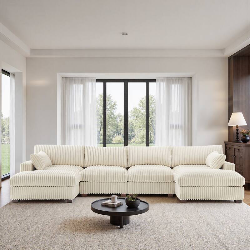 Upholstered Plush Flannel Modular Sectional Sofa with Pillows,Ajustable Headrest