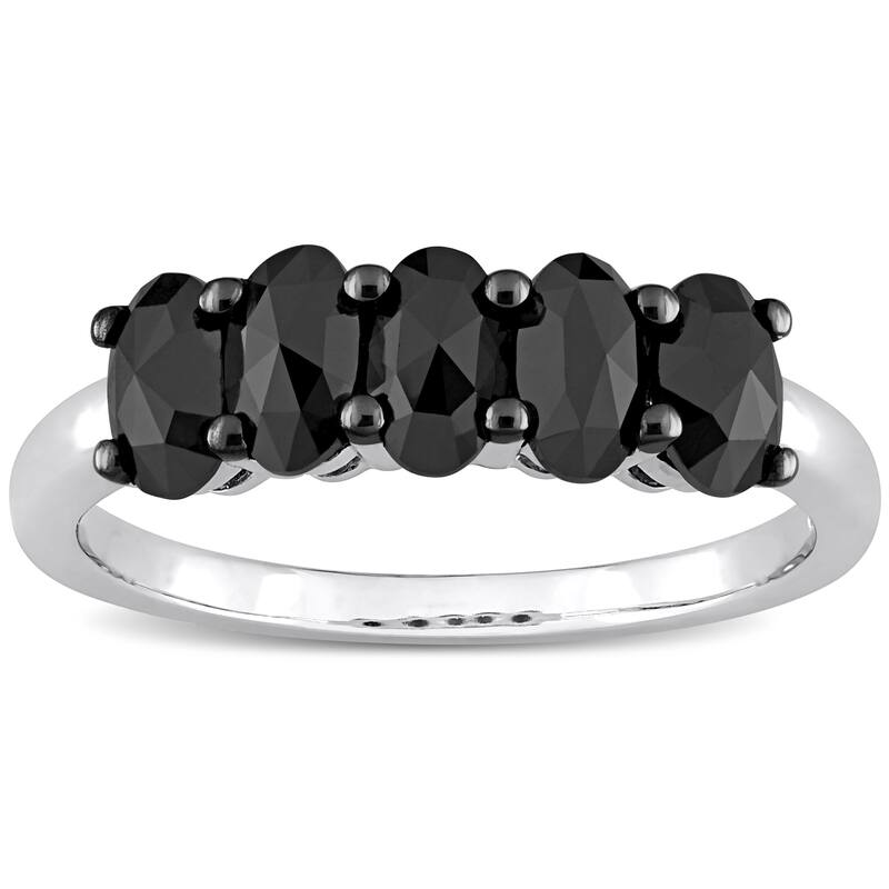 Miadora 1 1/4ct TDW Oval-Cut Black Diamond 5-Stone Semi-Eternity Band Ring in 10k White Gold