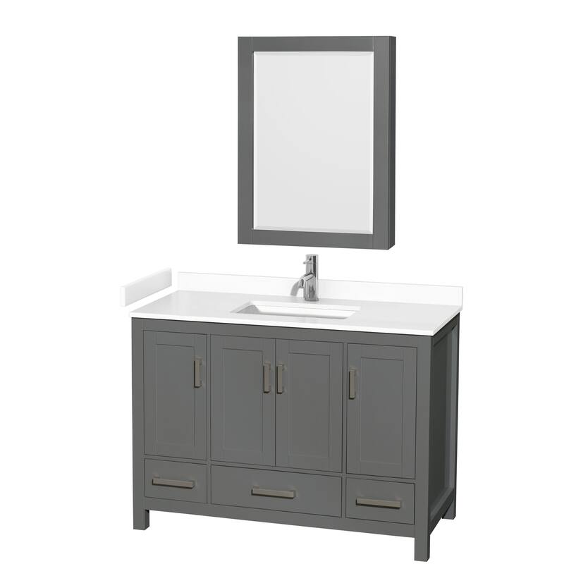 Wyndham Collection Sheffield 48" Single Bathroom Vanity, Carrara - Dark Gray / White Cultured Marble Top / Brushed