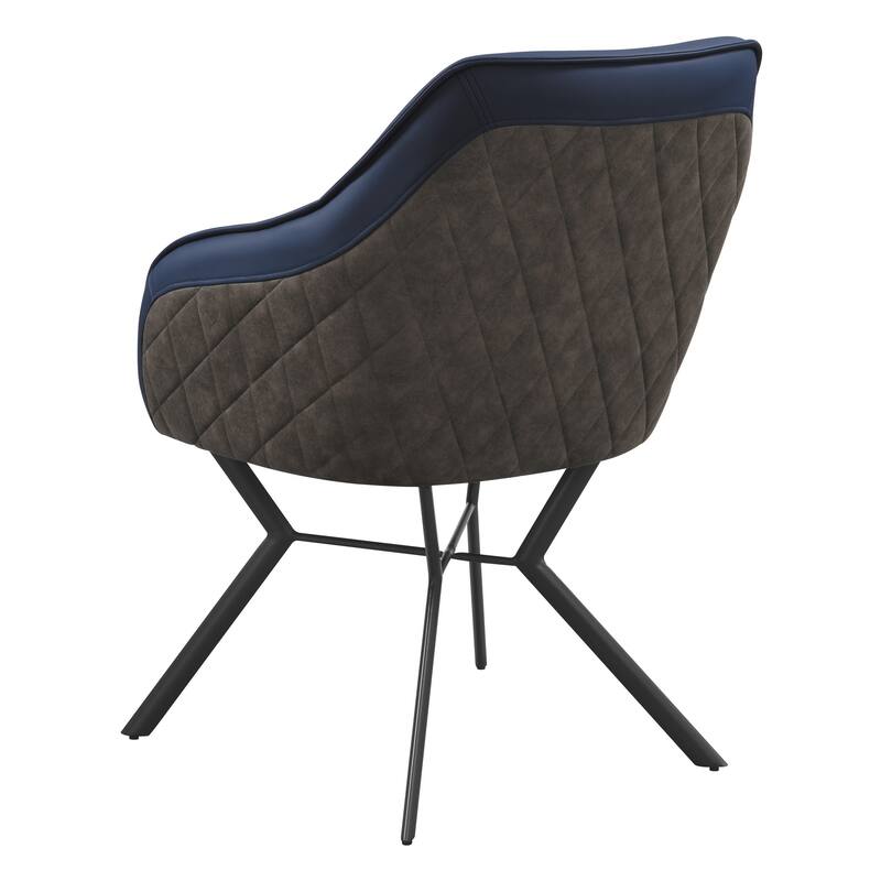 24 Inch Side Chair, Set of 2, Navy Blue Vegan Faux Leather, Metal Legs