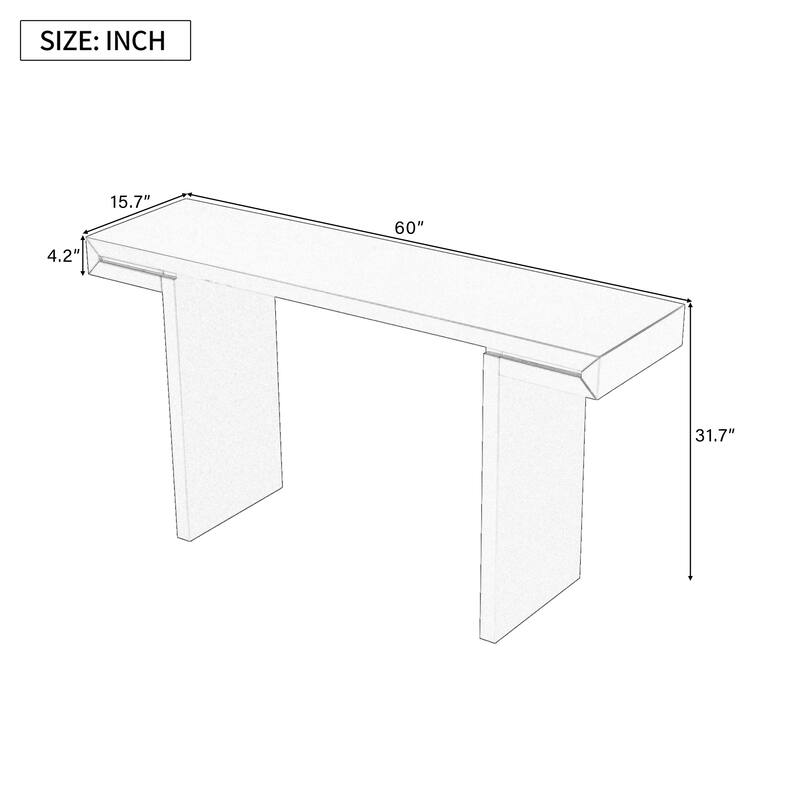 Large 60" Console Table with Geometric Clean Lines Design and Adjustable Feet