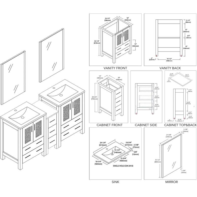 Blossom Sydney 60" Solid Wood Double Sink Bathroom Vanity with Cabinet