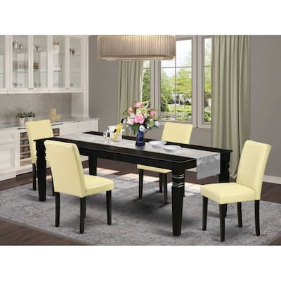 Boho Dining Set 66-84 Inch Table & 4 Chairs - Eggnog PU Leather - Beachy Farmhouse Style