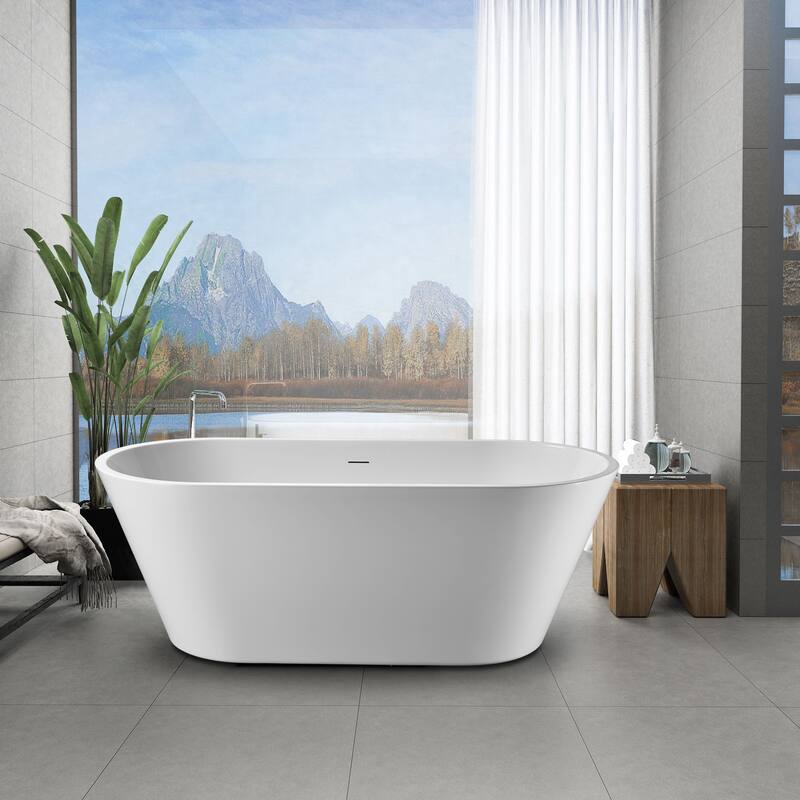 Freestanding Pure Acrylic Sheet Bathtub With Drainage and Overflow - 63 in.L*30 in.W