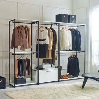 Garment Rack White Freestanding Walk in Wood Closet System with Metal ...