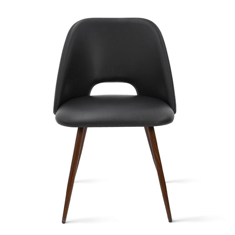 Faux Leather Modern Cutout Back Dining Chair with Walnut Leg（Set of 4)