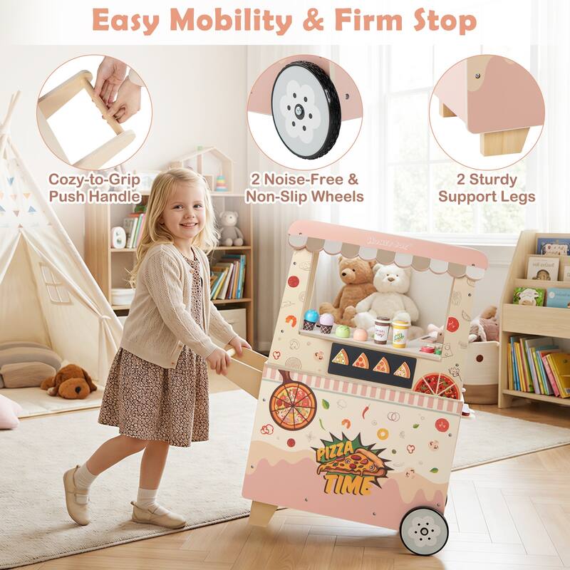 Gymax 2 in 1 Pretend Play Food Truck Kids Ice Cream & Pizza Cart w/
