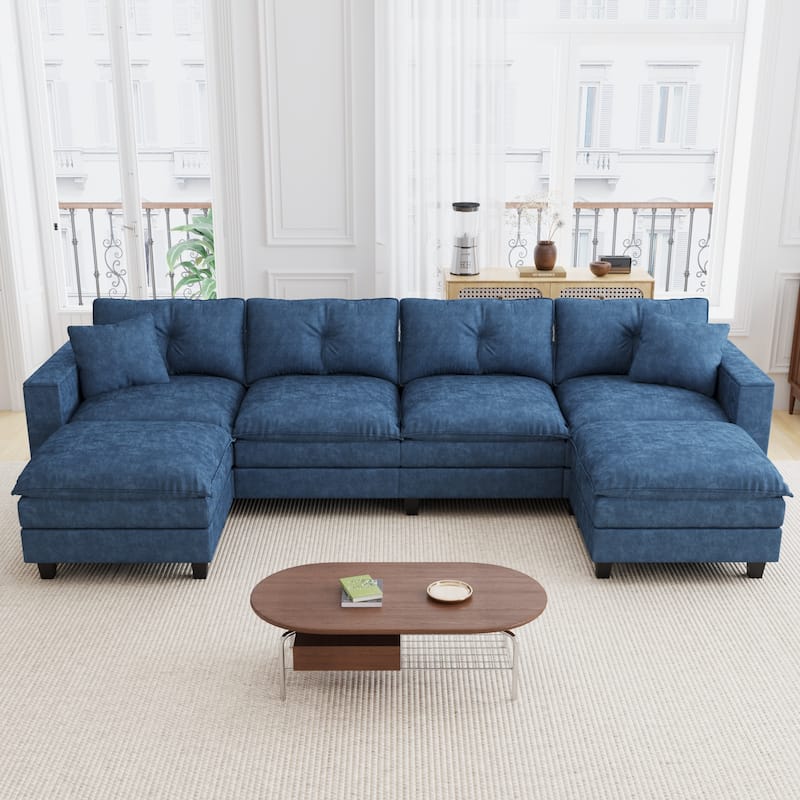 GDFStudio - Elara Luxe 137'' U-Shaped Corner Couch with Armrest Storage, Deep Seat Comfy Chenille for Living Room