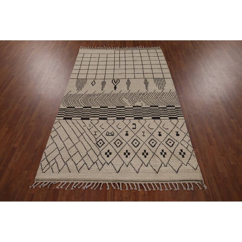 Moroccan Oriental Area Rug Handmade Tribal Wool Carpet - 6'0"x 9'7"