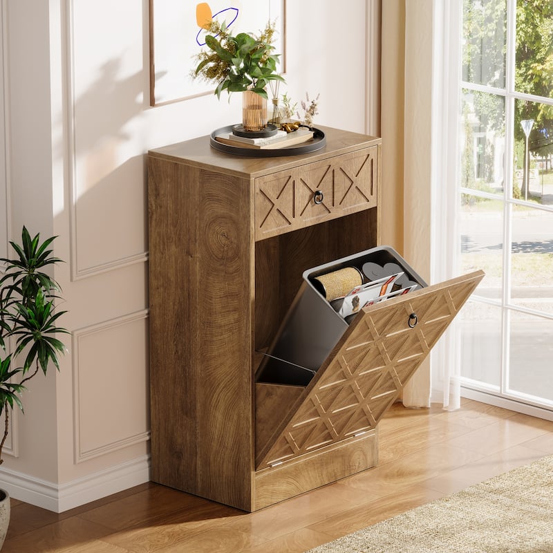 13 Gallon Tilt-Out Laundry Hamper Cabinet, Wooden Hidden Laundry Hamper