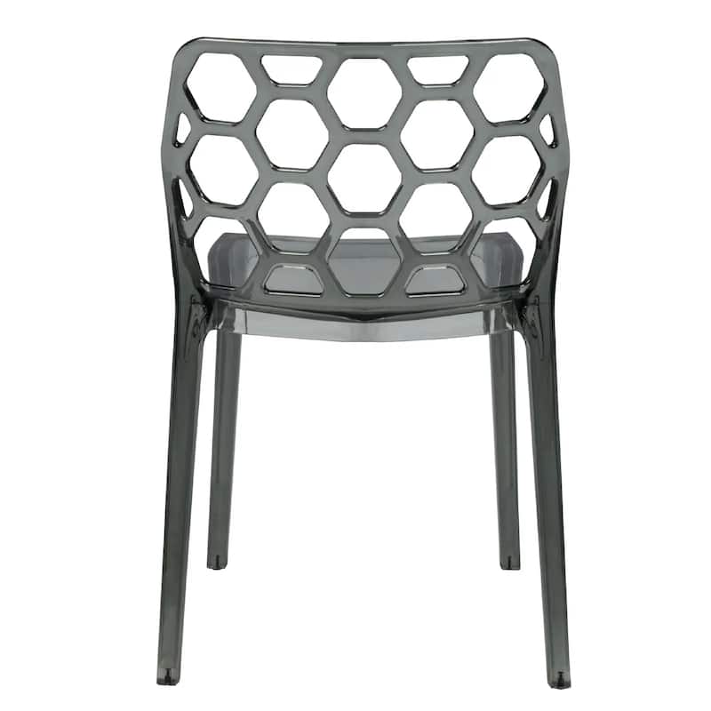Dynamic Transparent Lucite Honeycomb Cut-Out Seamless Stackable Dining Accent Chair Set of 2
