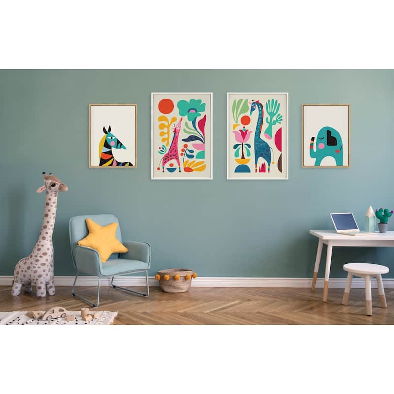 Kate and Laurel Sylvie Giraffe Garden and Giraffe Garden II Framed Canvas Art Set by Rachel Lee of My Dream Wall