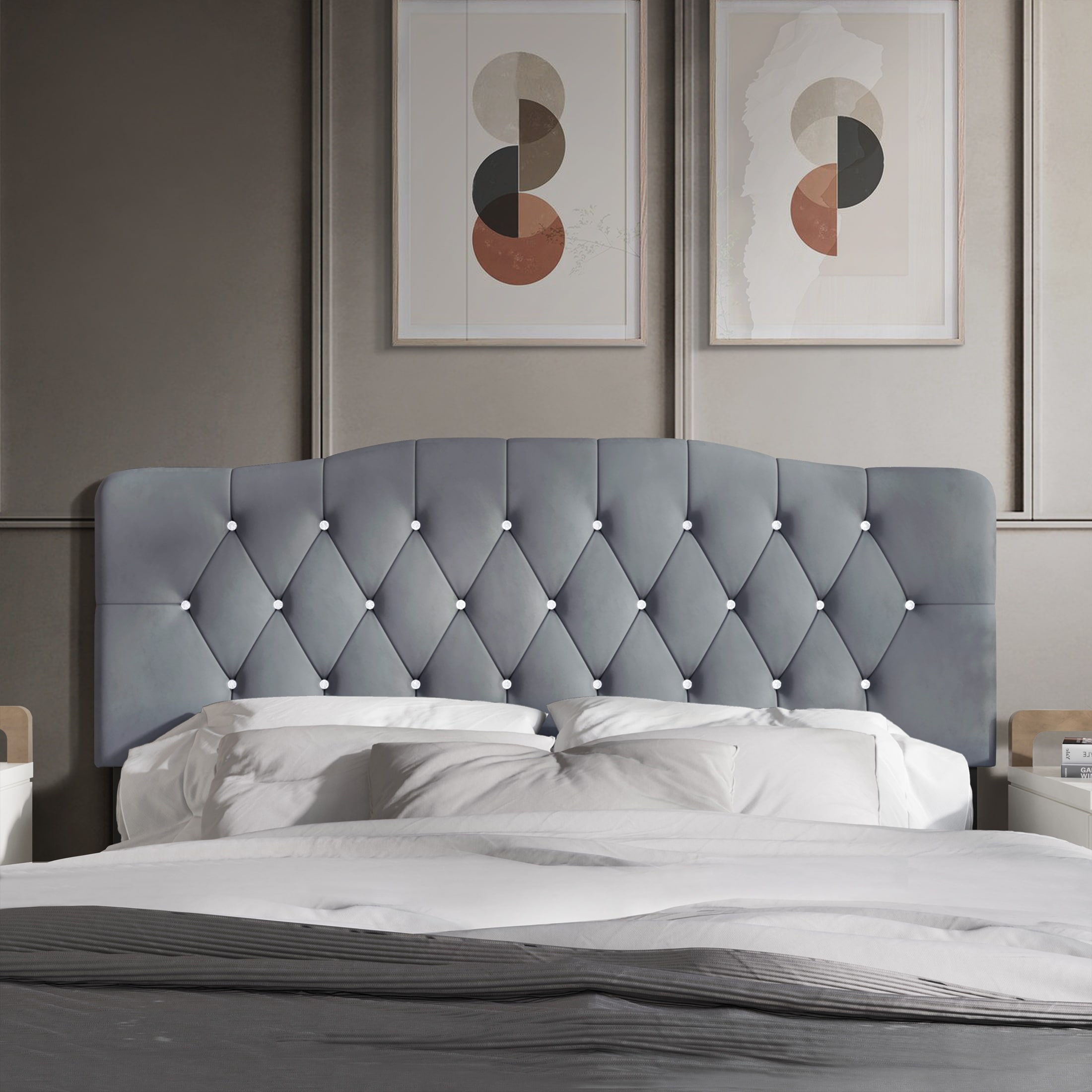 CraftPorch Velvet Button Tufted Curved Adjustable Headboard