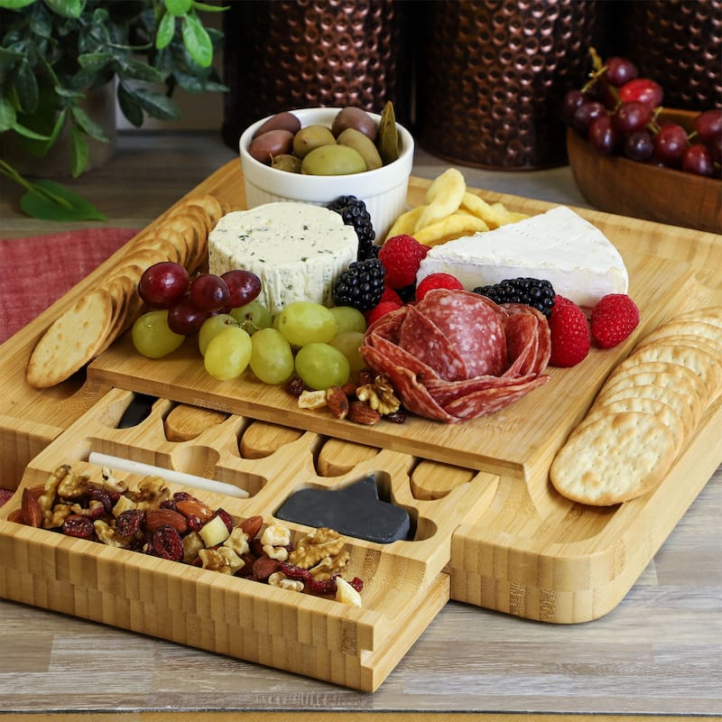 MegaChef Bamboo Charcuterie Cheese Board w/ Cheese Utensils and Accessories Set