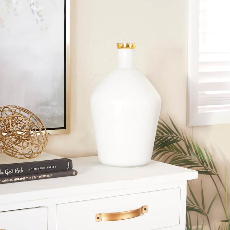 White or Blue Glass Vase with Gold Rim - White