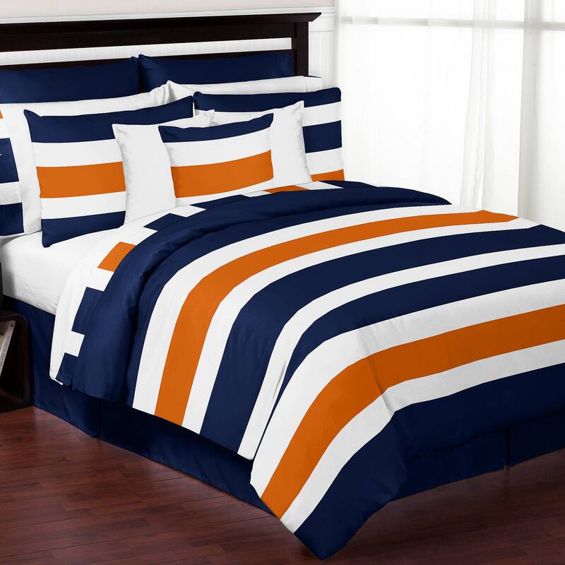 Sweet Jojo Designs Navy Blue and Orange Stripe 3-piece Comforter Set