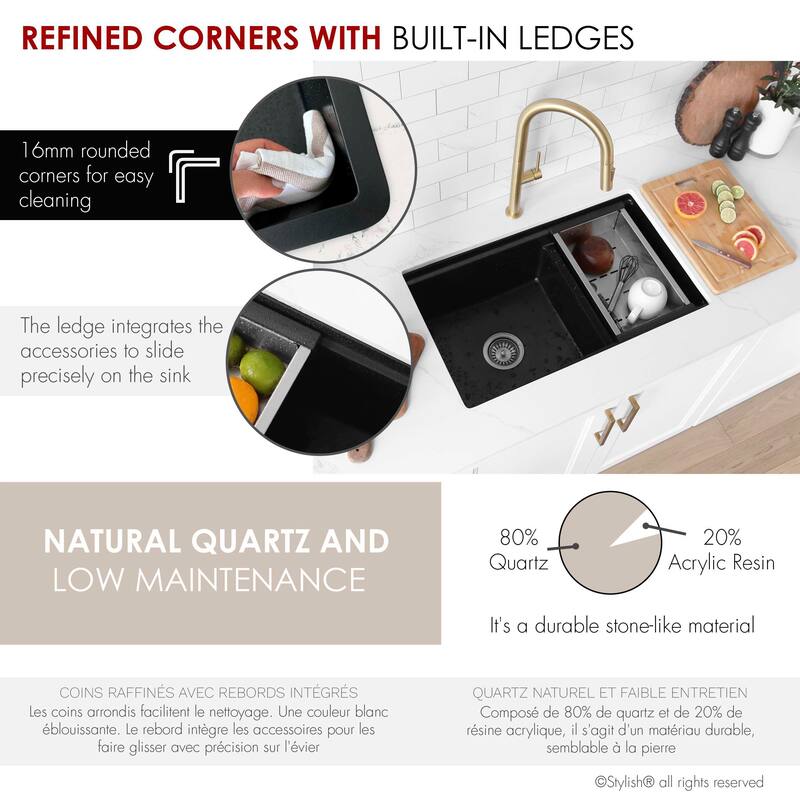 Composite Granite Dual-Mount 30" Double-Bowl kitchen Sink - 30" x 18" x 9.50"