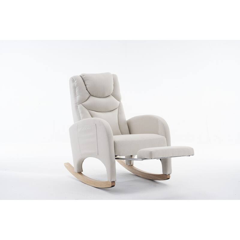 Comfortable Rocking Chair with Adjustable Footrest and Spacious Seat, Perfect for Relaxing and Unwinding.