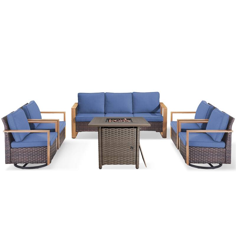 Pocassy 4/6/8PCS Sofa Swivel Chair with Fire Pit Table Set