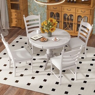 5-Piece Dining Table Set Wood Round Extendable Dining Table and 4 ...