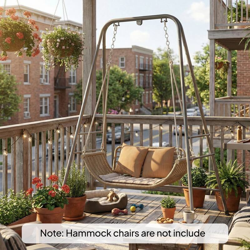 Outsunny Hammock Chair Stand, Free Standing Heavy Duty Hanging Swing Chair with Anti-Slip Foot Pads, 2 Carabiners