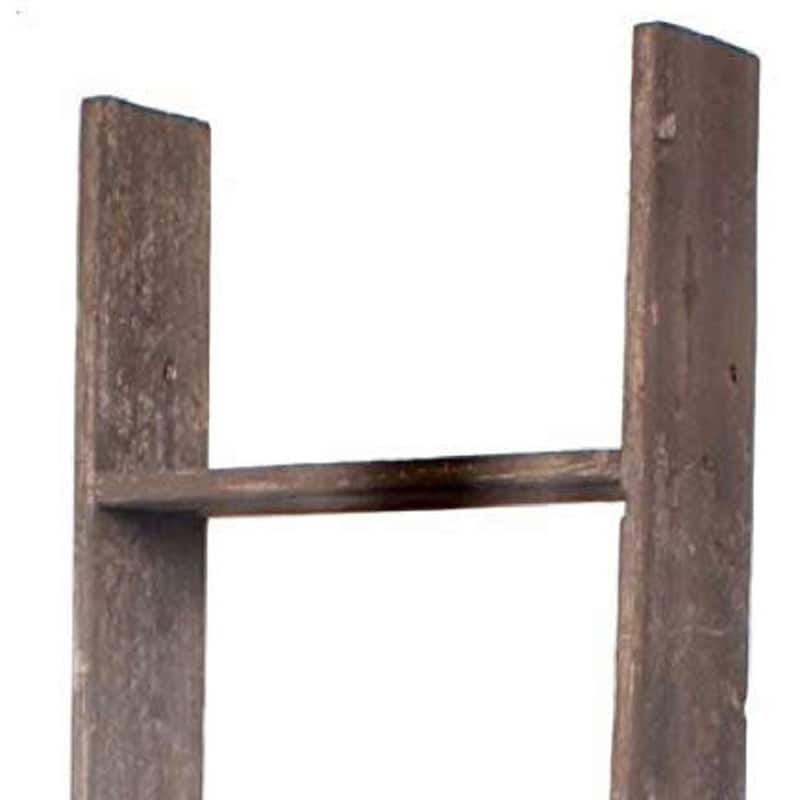 Rustic 5 Feet Wooden Ladder Shelf Outdoor Wall Accent with Varnish Finish for Hang or Lean Anywhere - 15"W x 5"D x 57"H