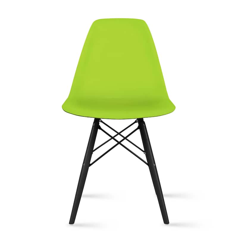Designer Plastic Eiffel Chair Natural Wood Legs Retro Dining Armless With Back Desk Accent Living Room Side Dowel DSW - Green