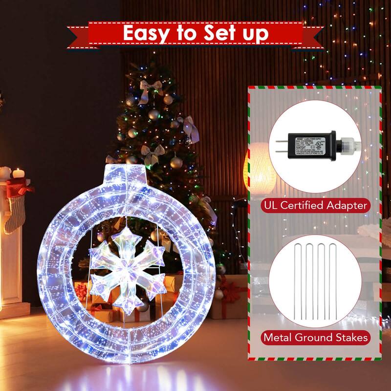 Costway 33" Lighted Ornament Pre-Lit Christmas Wreath with 128 Cold - See Details
