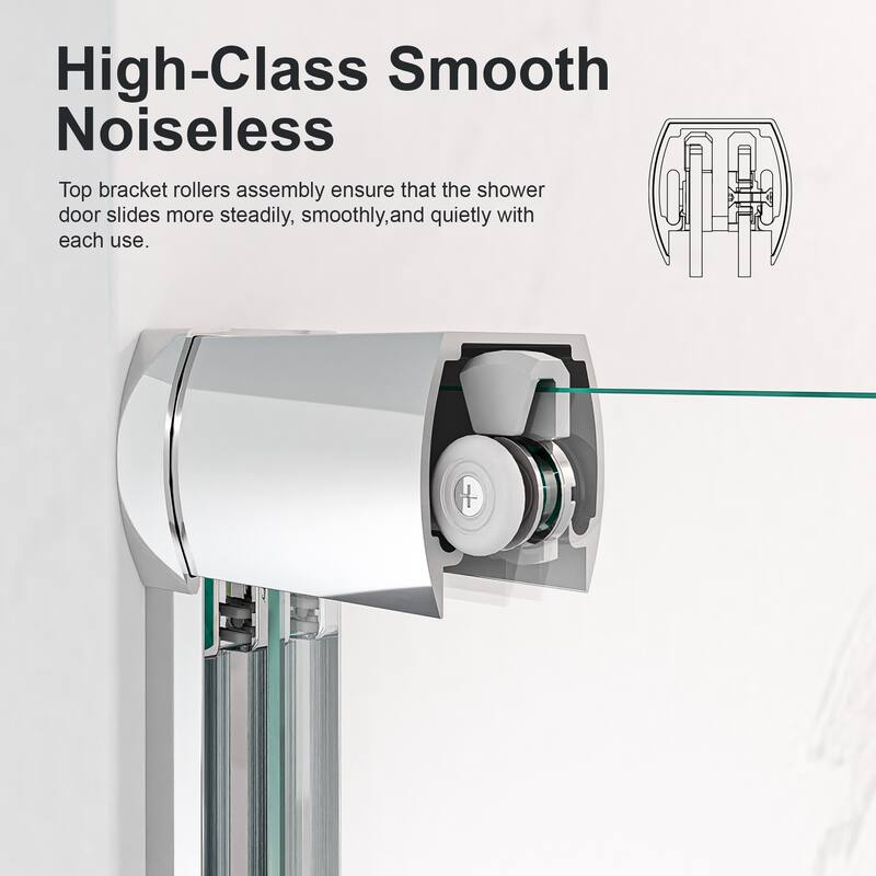Semi-Frameless Double Tempered Glass Sliding Shower Door,1/4" Thick