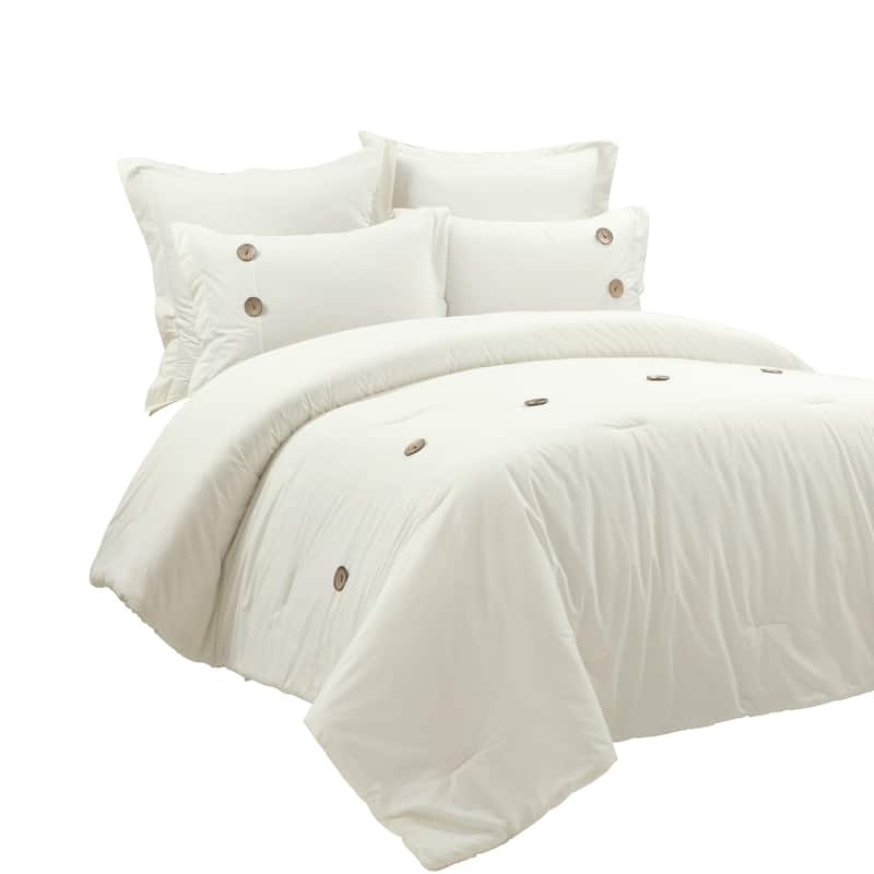 Lush Decor Linen Button Cotton Blend Comforter 5 Piece Set