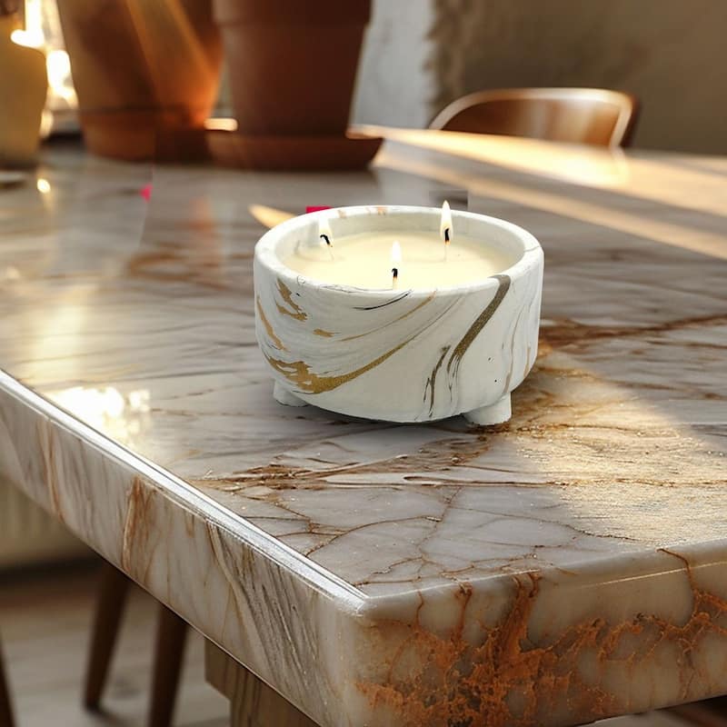 11 oz White and Gold Marbled Candle Bowl