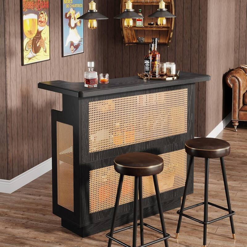 Home Bar Unit, 4-Tier Liquor Bar Table, Farmhouse Bar Table for Home Kitchen Pub