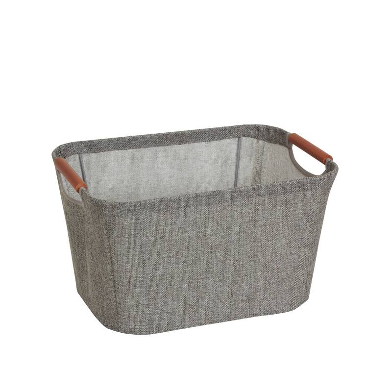 Household Essentials Storage Bin with Wood Handles - 10.0"L x 13.0"W x 7.5"H - 10.0"L x 13.0"W x 7.5"H - Grey