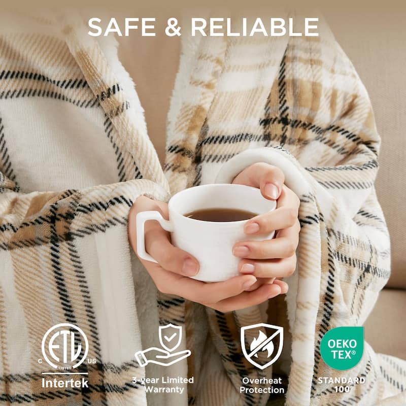 Woolrich Print Plush to Sherpa Heated Throw