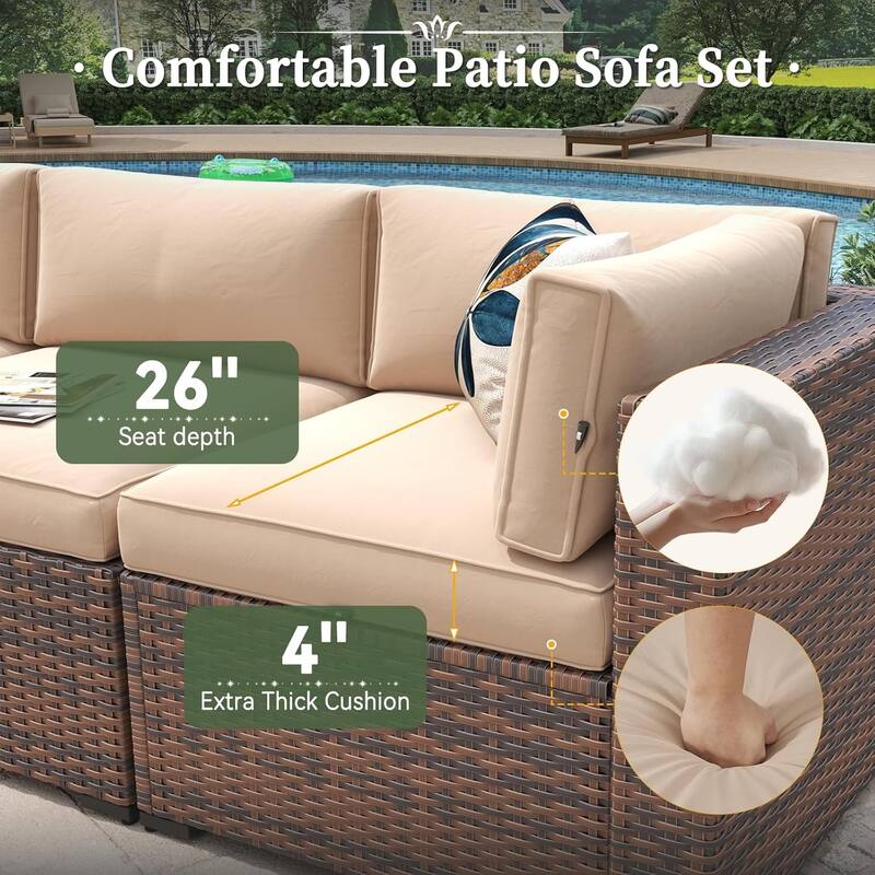 AOXUN Wicker Rattan Outdoor Sectional Sofa Set with Coffee Table