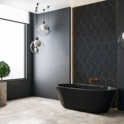 SomerTile Apini Hex Matte Black 9" x 11" Porcelain Floor and Wall Tile