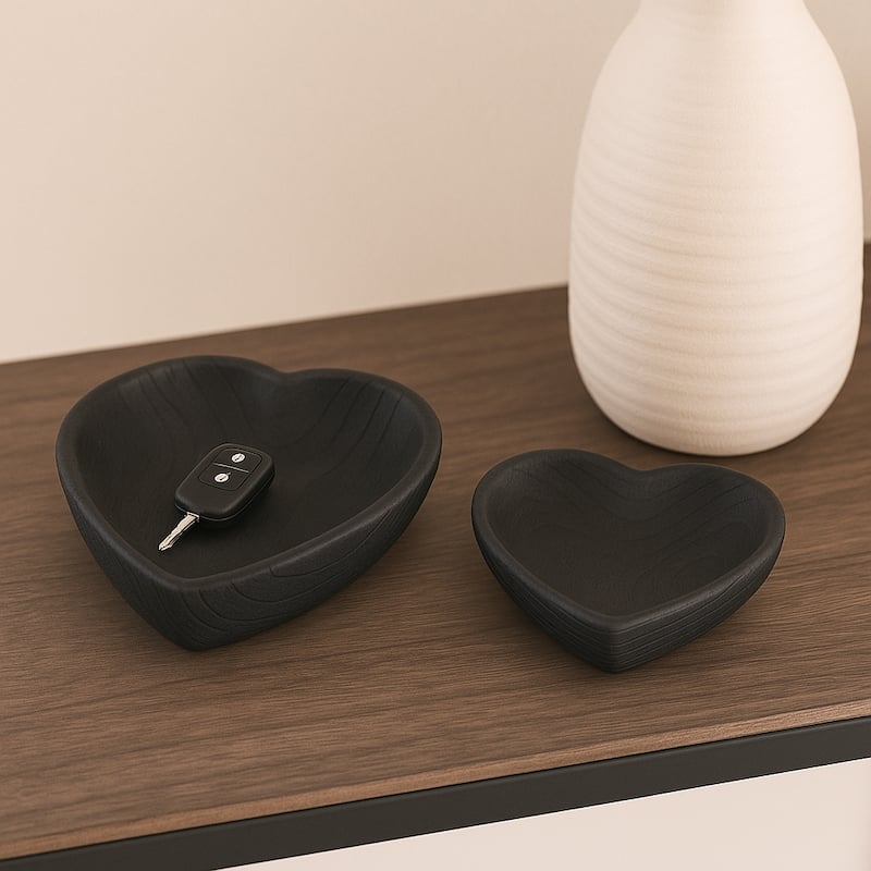 Sagebrook Home Handcrafted Paulownia Wood Decorative Bowls, Heart-Shaped Nesting Design, Set of 2 - 10" x 10" x 3" - Black - 10.0"