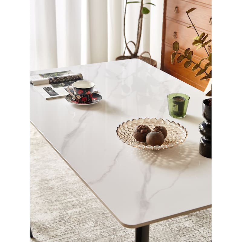 Dining Table 55" Rectangular Kitchen Table with Porcelain Table Top and Metal Legs,Table for 4,Dinner Table,Table Only