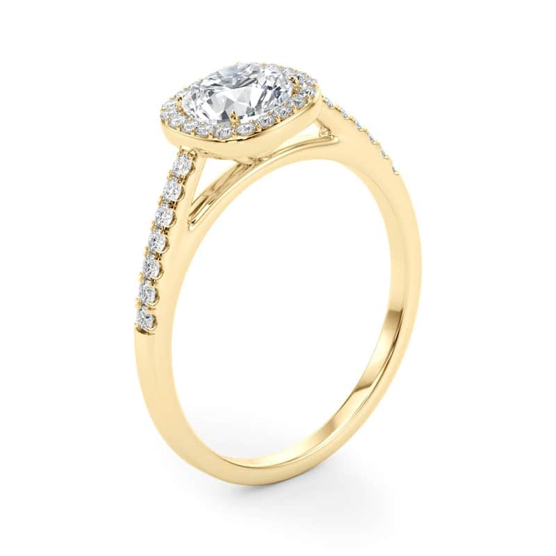 Auriya 14k Yellow Gold Lab Grown Cushion Diamond Halo Engagement Ring 0.50 to 5.00 ct. tw. (F-G VS)