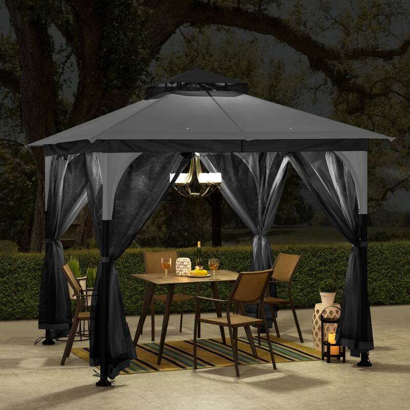 Sunjoy 9 ft. x 9 ft. 2-Tone Steel Gazebo Durable Powder-Coated Frame