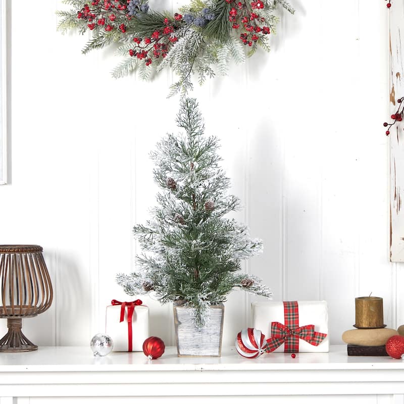 2ft Pre Lit Artificial Christmas Tree with Pinecones - Holiday Decor, Small Xmas Tree, Festive Home Accent - Green - 24