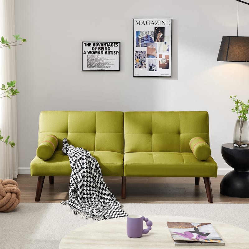Convertible Sofa Bed Futon with Solid Wood Legs Linen Fabric