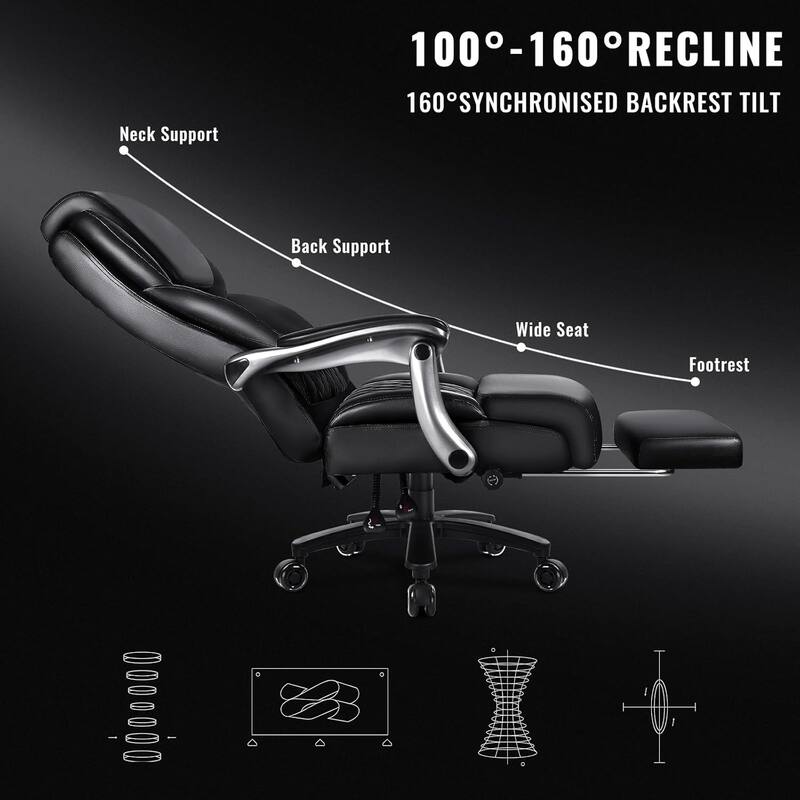BOSSIN 600lbs Big and Tall Office Leather Chair with Flip up Armrest, Ergonomic Lumbar Support and Quiet Rubber Wheel