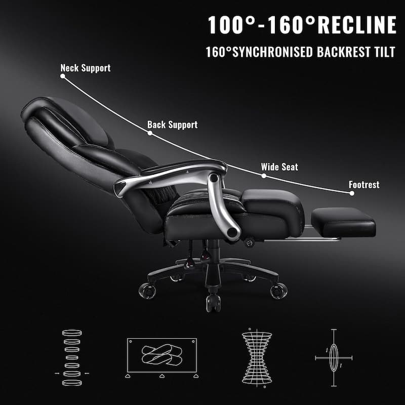 Bossin Big and Tall Executive Office Chair,500LBS Adjustable Lumbar Support Ergonomic Chair with High Back PU Leather Computer