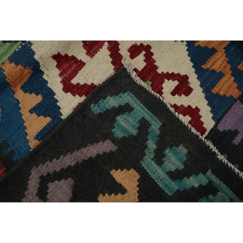 Hand Woven Oriental 100% Wool Carpet Southwestern Tribal Multi-Colored Kilim Area Rug - 9' 10'' X 6' 10''