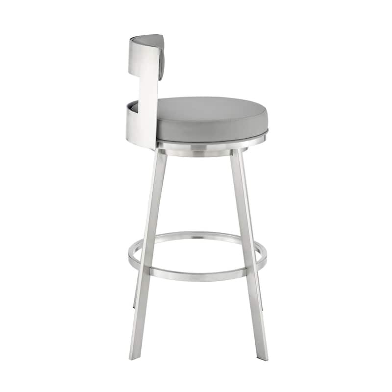 Ami 26 Inch Swivel Counter Stool Chair, Light Gray Faux Leather, Steel