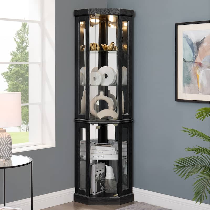 Stylish Corner Display Cabinet with Built-In Lights – Ideal for Showcasing Collectibles, Glassware, or Decor.